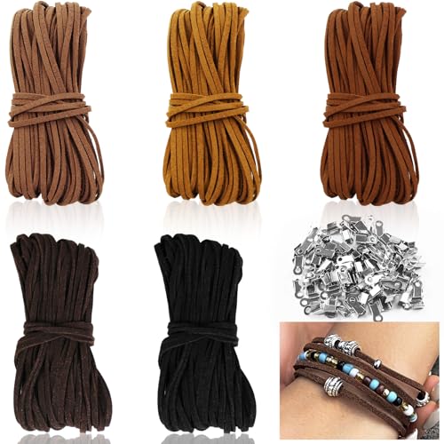 MirraSwit 5 Stück 5 Farben 10M x 2.6mm Lederband, Lederbänder für Ketten, Leder Schnur, Lederschnur mit Verschluss, Klassik Basteln Lederschnüre für DIY Armband Halskette Schmuck Handwerk von MirraSwit