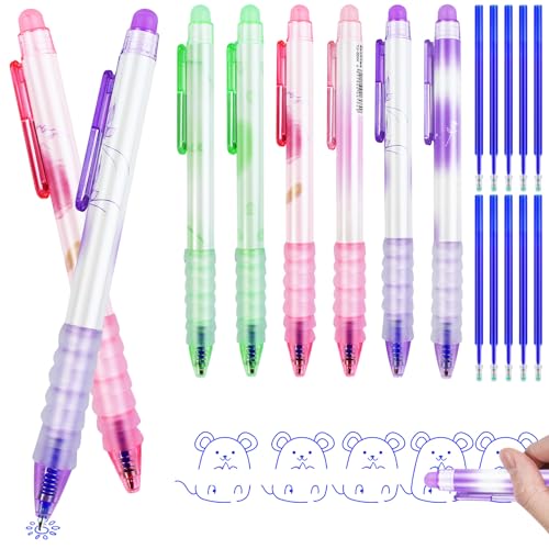 MirraSwit 6 Stück Blau Stifte zum Wegradieren mit 10 Pen-Nachfüllungen, 0.5mm Kugelschreiber mit Radiergummi, Kuli Radierbar, Radierbarer Tintenroller für Studenten Geschenk, Schul Bürobedarf von MirraSwit