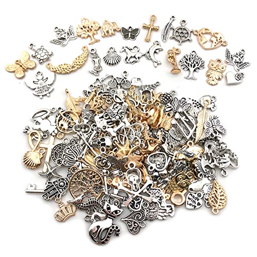 Mirrwin gemischte Charms Anhänger Mixed Charms Kleiner Schmuck 150 Stück DIY Halskette Anhänger zum Verzieren von Schlüsseln, Ohrringen, Mobiltelefonen, Rucksäcken (Tibetanisches Silber, Gold) von Mirrwin