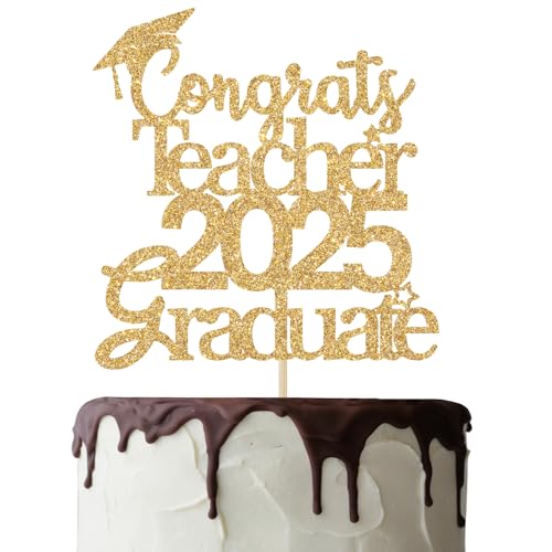 Congrats Teacher 2022 Graduate Cake Topper, Congrats Teacher Grade Cake Decor, Class of 2022 Teacher Grade Graduation Party Dekorationen Gold Glitter von Mis Quince