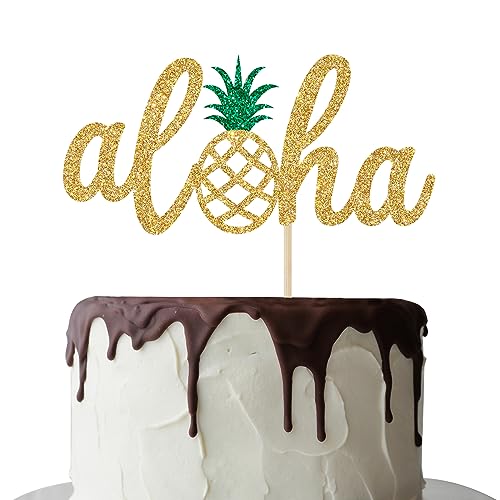 Gold Glitter Aloha Cake Topper, Hawaiian Baby Shower Dekorationen, Aloha Baby, Tropische Ananas Hawaii Thema Geburtstag Party Dekorationen von Mis Quince