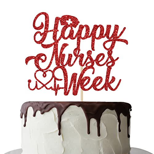 Happy Nurses Week Cake Topper, Thank You Nurses Party Dekorationen, Happy Nurses Day Dekoration, Krankenschwestern Wertschätzung Woche Dekorationen Rot Glitter von Mis Quince