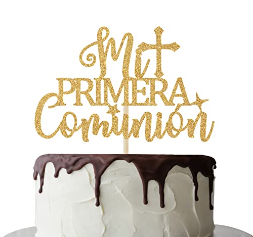 Mi Primera Comunión Kuchendekoration – Mi Bautizo Kuchendekoration, Gott segne dieses Kind, Babyparty, Hochzeit, Taufe, Partydekoration, Goldglitzer von Mis Quince