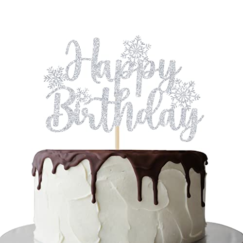 Schneeflocke Happy Birthday Cake Topper, Winter Wonderland Themed Birthday Party Dekorationen, Frozen Happy Birthday Baby Shower Party Supplies Silber Glitter von Mis Quince