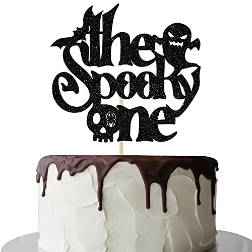 The Spooky One Cake Topper, Halloween Thema Baby 1. Geburtstag Party Dekorationen, Spinne Fledermaus Babyparty für Junge Mädchen Party Kuchen Dekoration Schwarz Glitzer von Mis Quince