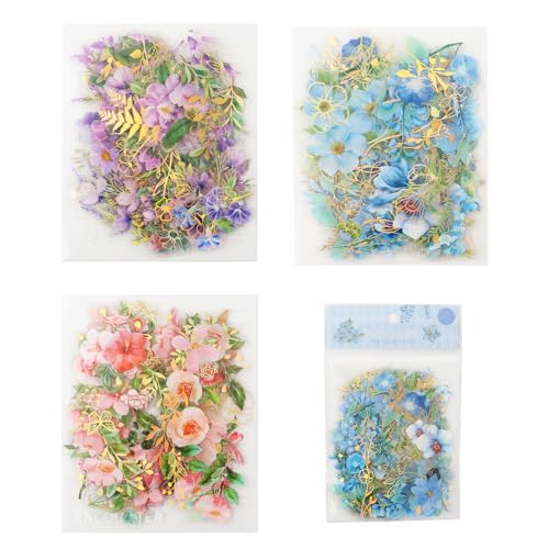 MisFun 120 Stücke Blumen Sticker Transparente Selbstklebende Scrapbooking Aufkleber PET Blumen Aufkleber Flower Stickers Blumenaufkleber für DIY Notizbuch Skizzenbuch Fotoalbum von MisFun