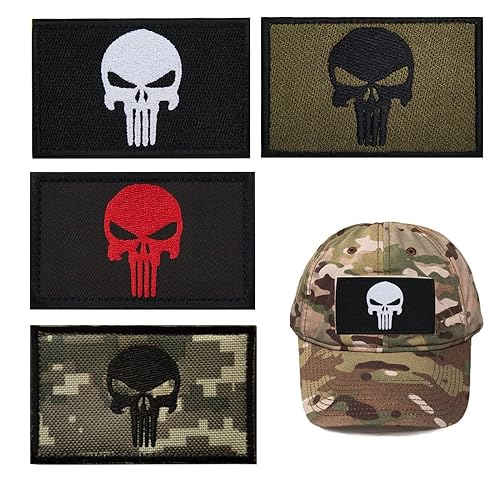 MisFun 4 Stück Patches Klett Militär Punish Skull Klettfläche Airsoft Patch Klettmatte Patches Aufkleber Abzeichen Rucksäcke Klettbänder für Paintball Taktische Kleidung Rucksack Uniform Weste von MisFun