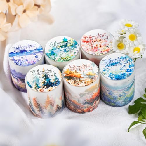 MisKepaa Scrapbooking Stickers Set,6 Rolls Blumen Bullet Journal Zubehör Stickers,Forest PET Washi Tape Aesthetic Stickers Decorative for Journaling Zubehör,Notebook,Photo Album(Flower Forest Series) von MisKepaa