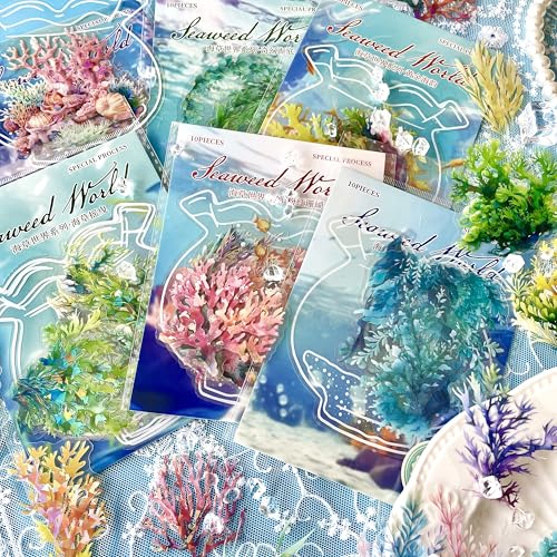 Scrapbook Zubehör Stickers for Bullet Journal, 60 Pcs Scrapbooking Zubehör Stickers Set, Oceans Scrapbooking Stickers for Scrapbook, Junk Journaling, Bullet Journal, Painting, Planners (Seaweed World) von MisKepaa