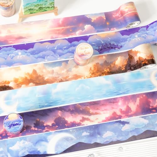 Scrapbooking Stickers Set,6 Rolls Bullet Journal Zubehör Stickers,Cloud Themed Washi Tape Aesthetic Stickers,Decorative for Journaling Zubehör,Photo Album,Notebook,DIY Crafts(Sky Journey Series) von MisKepaa