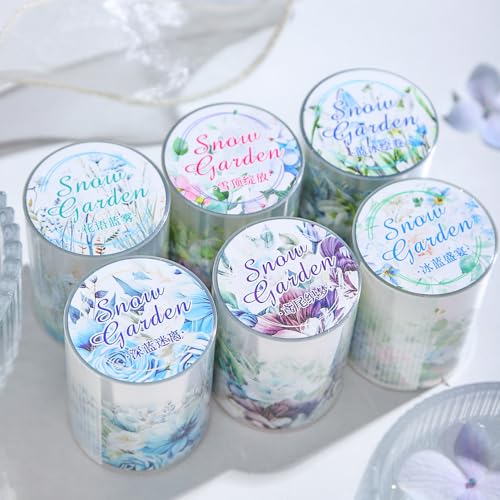 Scrapbooking Zubehör Blumen Stickers Set,6 Rolls Winter Garden Themed PET Washi Tape Aesthetic Stickers,Decorative for Bullet Journal Zubehör,Journaling,Photo Album,DIY Crafts(Snowy Garden Series) von MisKepaa