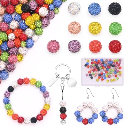 Mispudin 100 Stück 6mm Disco Ball Perlen zum Auffädeln, Strass Perlen Bunt Glitzerperlen zum Auffädeln, Shamballa Perlen Clay Perlen Kristall Perlen für Armband Halskette Party Dekoration von Mispudin