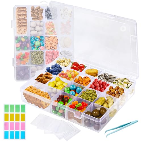 Mispudin 2 Stück Snackbox mit Fächern mit Pinzette, Snackteller mit Deckel, Verstellbare Sortierboxen für Kleinteile für Snacks, Bastelmaterialien, Angelausrüstung, Perlen, Schrauben und Muttern von Mispudin