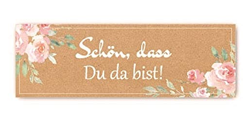 33 Stück Sticker Aufkleber SCHÖN, DASS DU DA BIST braun mit Vintage Blumen-Muster Zubehör Gastgeschenke Hochzeit Hochzeitsmarmelade Selbstgemachtes Geburtstag Taufe Konfirmation & Kommunion Tisch-Deko von Miss Lovely