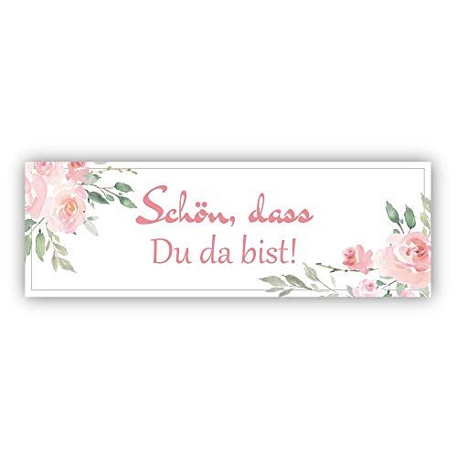 33 Stück Sticker Aufkleber SCHÖN, DASS DU DA BIST weiß mit Vintage Blumen-Muster Zubehör Gastgeschenke Hochzeit Hochzeitsmarmelade Selbstgemachtes Geburtstag Taufe Konfirmation & Kommunion Tisch-Deko von Miss Lovely