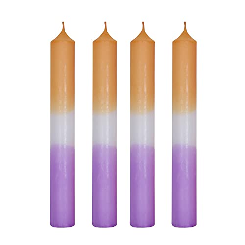 Dip Dye Kerzen-Set 4 Stück Stabkerzen bunt mit Farbverlauf Mandarin orange violett lila Hochzeit Ostern Konfirmation Kommunion Taufe Weihnachten Adventskranz Geburtstags-Deko Wohnungs-Deko von Miss Lovely