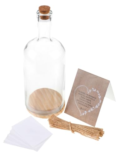 Gästebuch-Alternative Message in a Bottle Glas-Flasche mit Holzboden & 50 Papier-Rollen zum Beschriften Hochzeits-Gästebuch Junggesellenabschied Geburtstag Taufe Accessoires Zubehör von Miss Lovely