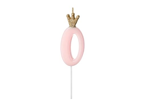 Geburtstags-Kerze ZAHL 0 Kuchen-Stecker Torten-Aufsatz in rosa pink mit Glitzer-Krone in gold Geburtstagsdekoration für Kuchen Torten Gebäck-Deko Altersangabe Mädchen Girl Frauen Mottoparty Prinzessin von Miss Lovely