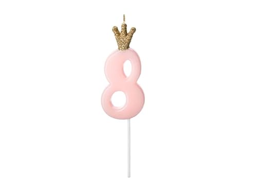 Geburtstags-Kerze ZAHL 8 Kuchen-Stecker Torten-Aufsatz in rosa pink mit Glitzer-Krone in gold Geburtstagsdekoration für Kuchen Torten Gebäck-Deko Altersangabe Mädchen Girl Frauen Mottoparty Prinzessin von Miss Lovely