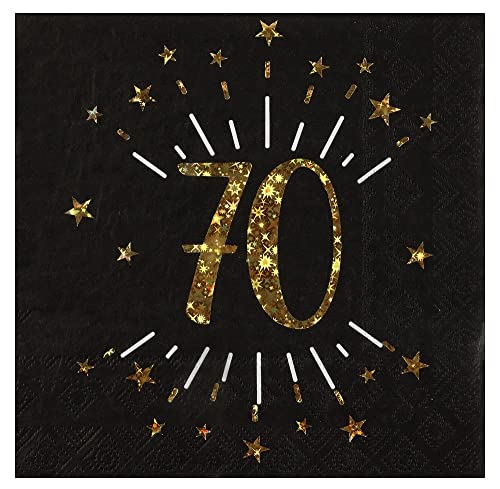 Geburtstags-Servietten 70 zum 70. Geburtstag in schwarz & metallic-gold mit Sternen Party Geburtstags-Deko Geburtstags-Feier Tisch-Dekoration runder Geburtstag Mann & Frau 30 Servietten von Miss Lovely