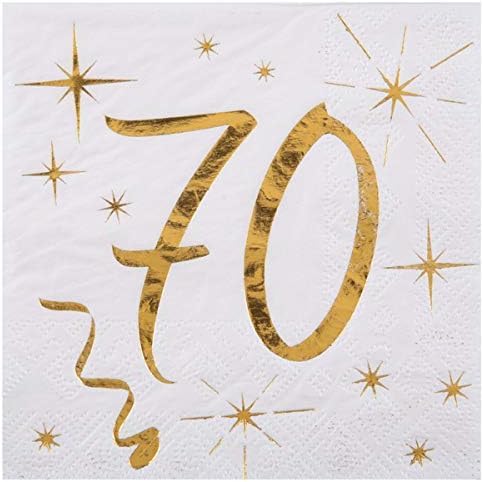 Geburtstags-Servietten "70" zum 70. Geburtstag in weiß & metallic-gold Cocktail-Größe / Geburtstags-Deko Geburtstags-Feier Tisch-Dekoration 70. Geburtstag Mann & Frau Runder Geburtstag 60 Servietten von Miss Lovely