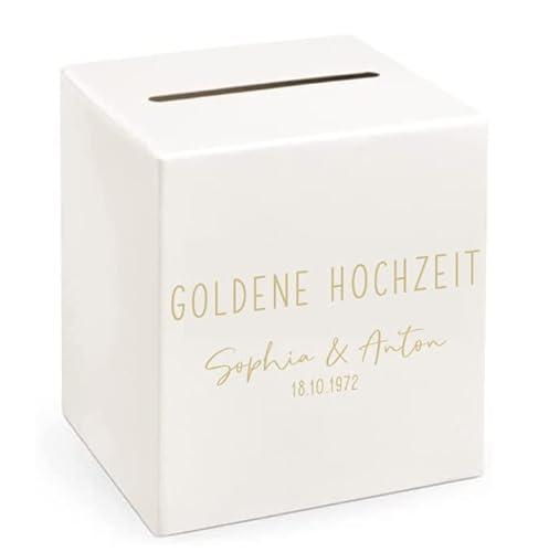 Geld-Box Brief-Box Kuvert-Kiste Geschenk-Box Gold-Hochzeit HOCHZEITSPOST GOLDENE HOCHZEIT personalisierbar mit Namen & Datum Ehe-Jubiläum 50 Jahre Geld-Geschenke Sammel-Box Hochzeit Andenken-Box von Miss Lovely