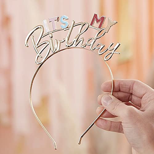 Haar-Reif Haar-Schmuck It's My Birthday aus Metall gold & bunt Geburtstags-Zubehör Geburtstags-Geschenk Kostüm Verkleidung Accessoire-s Geburtstags-Feier Erwachsene & Kinder Happy Birthday von Miss Lovely