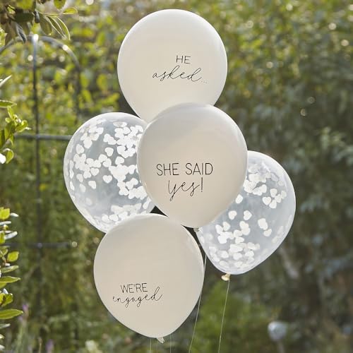 JGA-Ballons Luft-Ballons Konfetti-Ballons SHE SAID YES creme weiß & transparent mit Konfett-Herzen JGA Accessoires Dekoration Zubehör Junggesellinnen-Abschied Deko Party Frauen Braut 5 Ballons von Miss Lovely