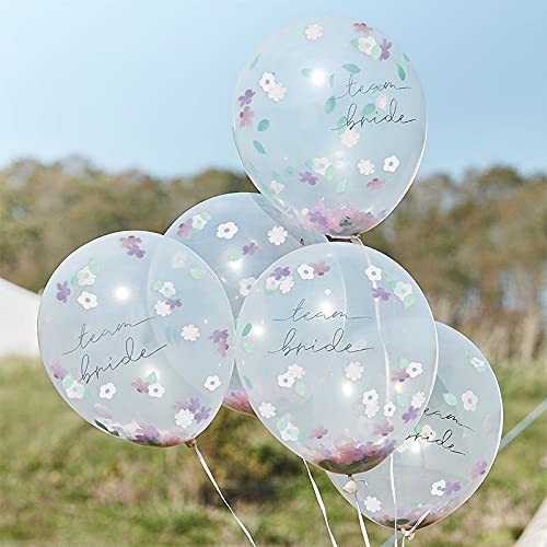 JGA-Ballons Luft-Ballons Konfetti-Ballons TEAM BRIDE transparent mit Konfetti-Blumen pastell JGA Accessoires Dekoration Zubehör Junggesellinnen-Abschied Deko Party Frauen Braut 10 Ballons von Miss Lovely