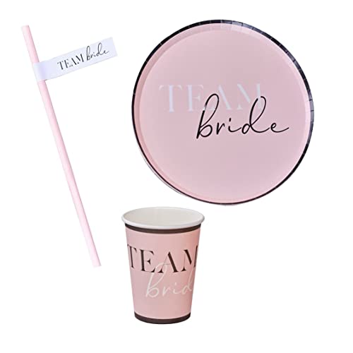 JGA Frauen Tisch-Deko Set Junggesellinnen-Abschied Team Bride Blush rosa & schwarz Teller Becher Strohhalme JGA-Party Frauen Braut - Party-Deko Set Zubehör Accessoires Partygeschirr - 32 Teile von Miss Lovely