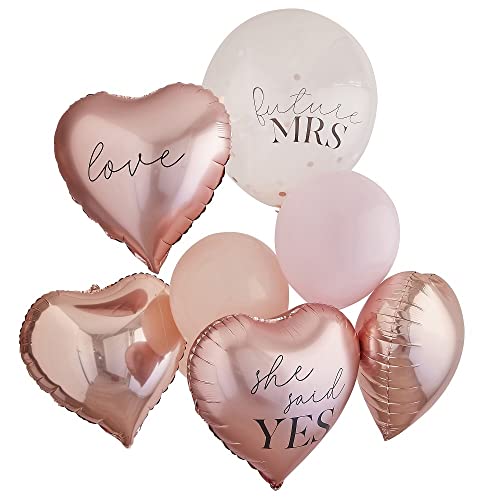 Luftballon Set JGA Konfetti-Ballons & Herz-Ballons SHE SAID YES rosa blush rosé-gold kupfer helium-fähig Raumdeko Dekoration Accessoires Zubehör Junggesellen-Abschied Party Frauen Braut 9 Ballons von Miss Lovely