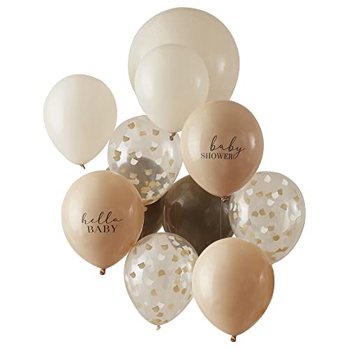 Luftballons Baby-Party mit Teddybären in creme beige & transparent mit Teddy-Bär-Konfetti - Raumdeko Dekoration Babyparty Babyshower Boy or Girl Geburt Junge Mädchen Accessoires & Zubehör 11 Ballons von Miss Lovely