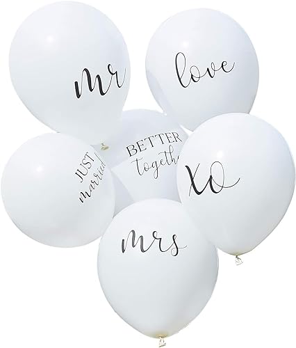 Luftballons Set Hochzeitsballons Statement-Balloons JUST MARRIED weiß helium-fähig Raumdeko Dekoration Accessoires Zubehör Hochzeit Wedding Mr & Mrs Love Better together 6 Ballons von Miss Lovely