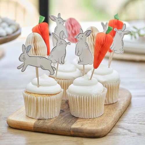 Miss Lovely Cupcake-Sticks Ostern Oster-Hasen, Oster-Eier & Karotten Kuchen-Stecker Muffin-Deko-Picker Topper Kuchen-Deko Ostern Oster-Deko Gebäck-Dekoration Kuchenaufsatz - 12 Stück von Miss Lovely