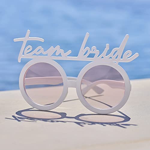 Miss Lovely Party-Brille Spaß-Brille JGA TEAM BRIDE weiß & rosa Kostüm Zubehör Accessoires Junggesellen-Abschied Junggesellinnen-Abschied Braut Freundinnen Frauen von Miss Lovely