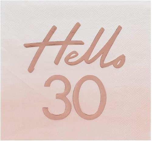 Miss Lovely Servietten Hello 30" zum 30. Geburtstag in rosa Blush & metallic rosé-Gold Kupfer Geburtstags-Deko Geburtstags-Feier Tisch-Dekoration runder Geburtstag 30. Geburtstag Frauen 32 Servietten von Miss Lovely