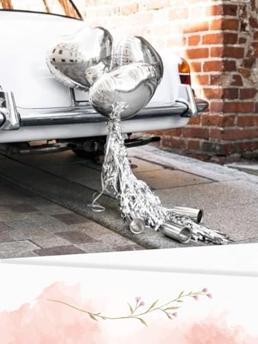 XXL Auto-Deko-Set Hochzeit Herz-Luftballons, Blechdosen & Tasseln in silber Braut-Auto Hochzeits-Deko Autoschmuck Zubehör & Accessoires 26-teilig von Miss Lovely