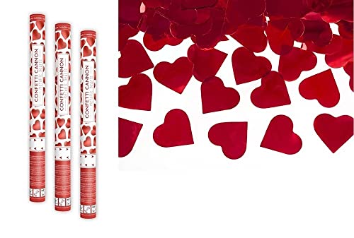 Miss Lovely XXL Konfettikanone Hochzeit Herzen in rot Party Popper Hochzeits-Deko Zubehör Hochzeit Standesamt JGA Junggesellinnenabschied Valentinstag Liebe Papier-Konfetti Herzen Länge 60cm 3 Stück von Miss Lovely