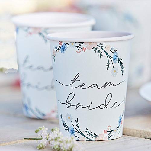 Party-Becher Team Bride Boho Flower Blumen-Motiv Pappbecher Einweg-Geschirr JGA in rosa & Pastell Tisch-Deko Junggesellinnenabschied Junggesellenabschied JGA-Party Accessoires 16 Becher von Miss Lovely