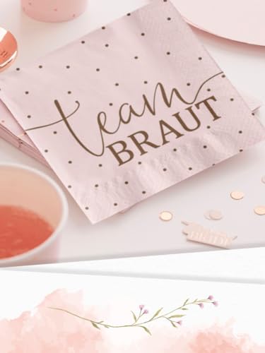 Servietten JGA TEAM BRAUT gepunktet Tisch-Deko für Junggesellenabschied Bride & Bride Crew/Hochzeit Farben rosa & rosé-gold (40 Servietten) von Miss Lovely