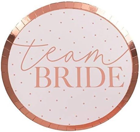 Party-Teller JGA TEAM BRIDE roségold kupfer blush rosa gepunktet Einweg-GeschirrTisch-Deko Junggesellinnenabschied Junggesellen-Abschied JGA-Party Accessoires & Zubehör Hochzeits-Dekoration 16 Teller von Miss Lovely