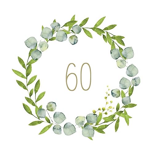 Servietten 60 BOTANICAL EUKALYPTUS Geburtstags-Servietten 60. Geburtstag mit Blätter-Ranke weiß grün gold Tisch-Dekoration Geburtstag, Diamant-Hochzeit & Jubiläum Geburtstags-Deko 20 Servietten von Miss Lovely