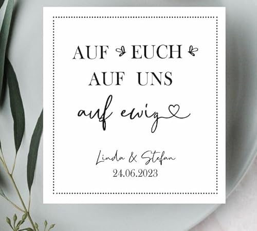 Servietten personalisiert Hochzeit AUF Uns Hochzeitsservietten in schwarz & weiß Tisch-Deko Hochzeit & Polterabend mit Namen von Braut & Bräutigam & Datum 60 Stück von Miss Lovely