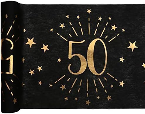 Tischläufer Tischdecke 50 zum 50. Geburtstag in schwarz & gold mit Sternen Geburtstags-Deko Geburtstags-Feier Tisch-Dekoration Geburtstag 18. Geburtstag Mann & Frau Volljährigkeit 3 Rollen = 15m von Miss Lovely