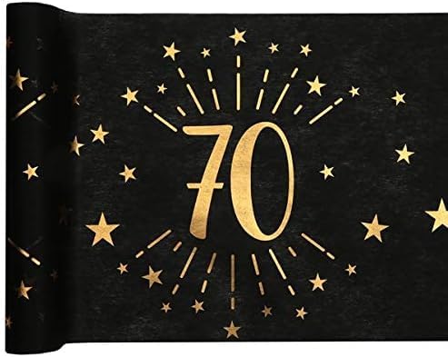 Tischläufer Tischdecke 70 zum 70. Geburtstag in schwarz & gold mit Sternen Geburtstags-Deko Geburtstags-Feier Tisch-Dekoration Geburtstag 18. Geburtstag Mann & Frau Volljährigkeit 1 Rolle = 5m von Miss Lovely