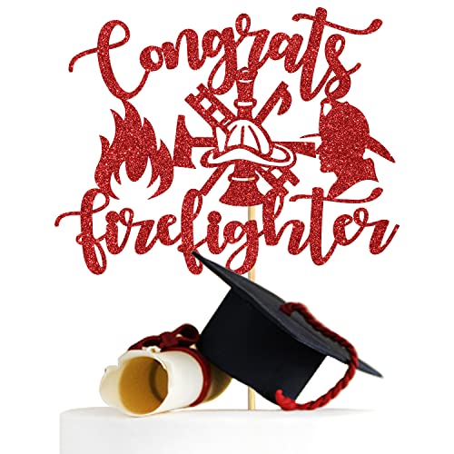 Congrats Feuerwehrmann-Kuchendekoration, Feuerwehrmann-Motto-Party-Dekorationen, roter Glitzer von Miss Onederful