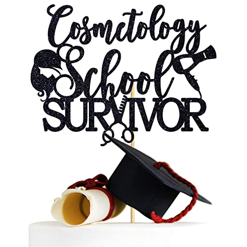 Cosmetology School Survivor Cake Topper Congrats Barbier Klasse 2023 Cosmetolgy Abschluss Party Dekorationen Schwarz Glitzer von Miss Onederful