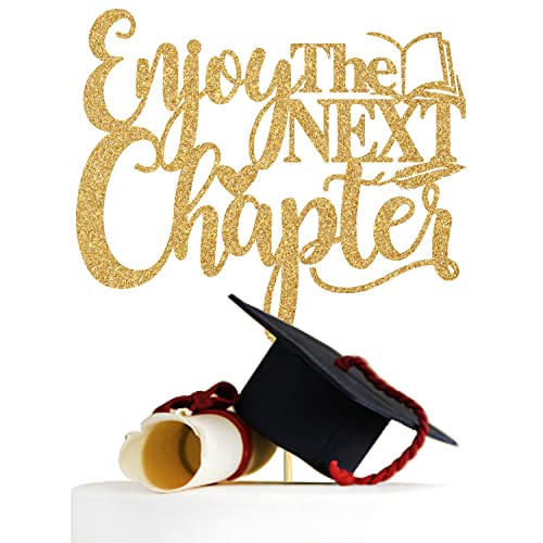 Enjoy the Next Chapter Cake Topper, The Beginning of a New Chapter/Adventure Awaits, Graduation/Baby Shower/Wedding/Retirement Party Dekoration Supplies (Gold) von Miss Onederful