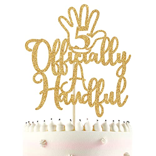 Gold Glitter Officially A Handful 5 Cake Topper, High Five/Happy 5th Birthday Cake Decorations, 5th Birthday Party Decorations von Miss Onederful