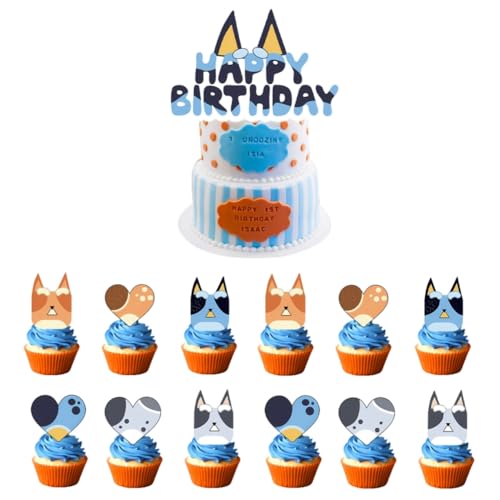 Cake Toppers,Bluey Tasse Kuchen Toppers Zahnstocher Flaggen 25 Stück Kuchen Cupcake Topper für Kinder Baby Party Geburtstag Party Kuchen Dekoration von Miss-shop